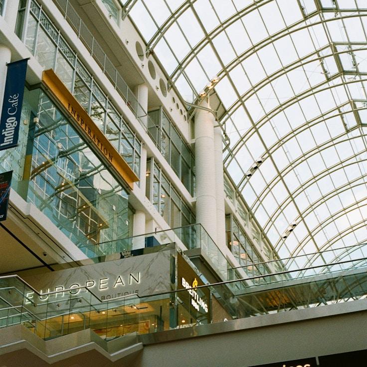 Modern shopping mall interior with family areas